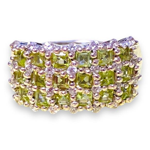 Platinum Peridot Topaz Gemstone Sterling Silver Statement Ring NEW - Picture 2 of 4